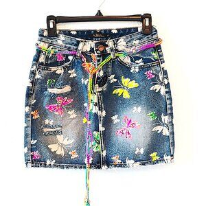Miss Sixty Denim Mini Skirt with Butterflies size Small